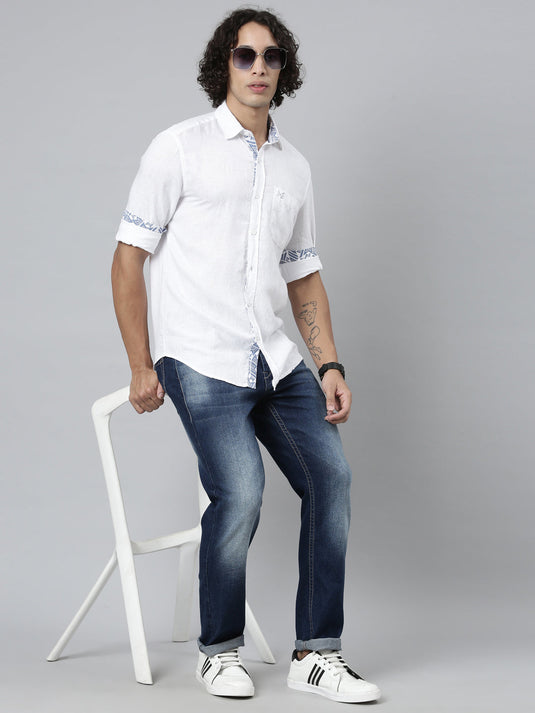 Ecentric-Mumbai Indians Official Men White Hemp Full Sleeves Shirt