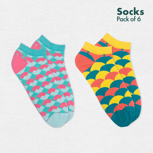 Geometri-fication Series 1! + Series 2! Unisex Socks, 100% Organic Cotton, Ankle Length, Pack of 6