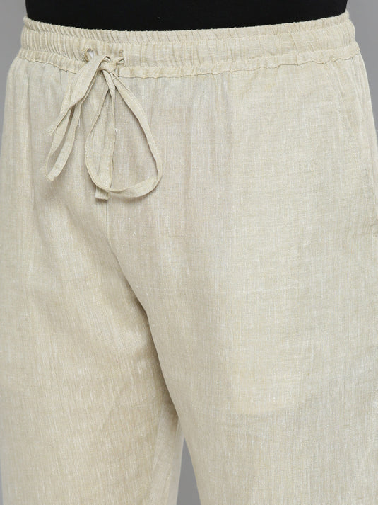 Men Hemp Beige Broad Bottom Comfort Pant