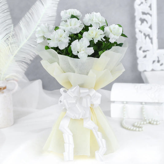FNP- 8 White Carnations Flower Bouquet - Small