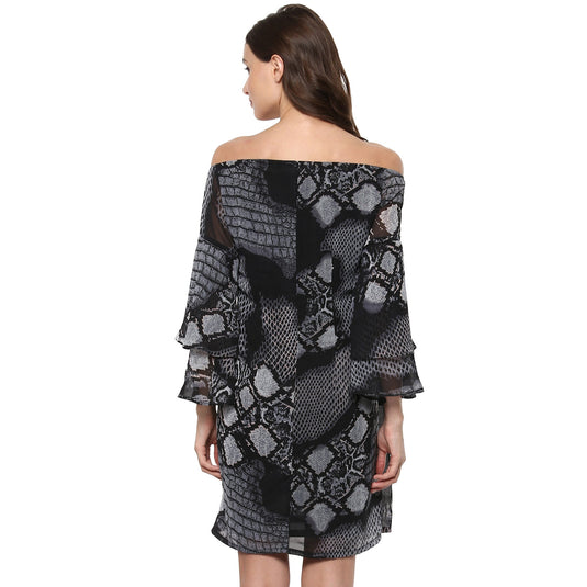 Off-Shoulder Snake Printed Dress