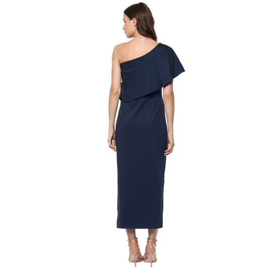 Knit One-Shoulder Cape Midi Dress