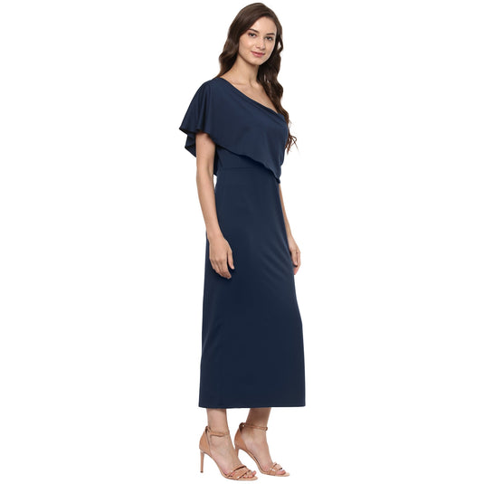 Knit One-Shoulder Cape Midi Dress