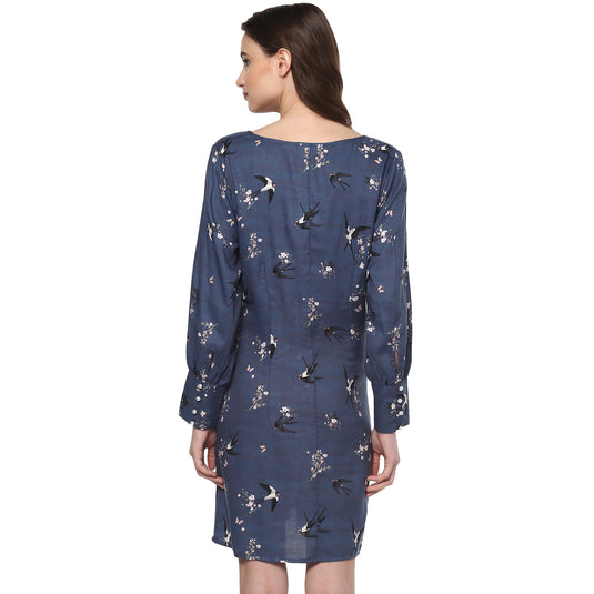 Bird Print Floral Dress