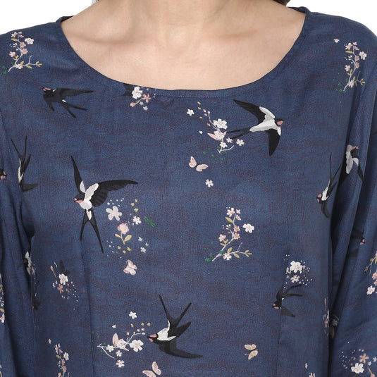 Bird Print Floral Dress