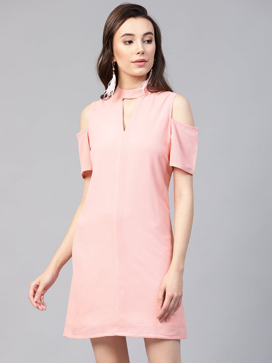 Solid Choker Neck Dress