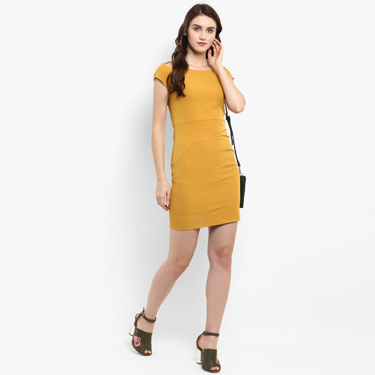 Solid Fitted Dress With Cut At Shoulder