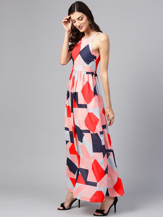 Peach Pattern Clash Maxi Dress