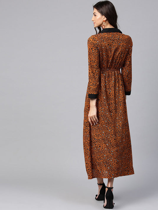 Animal Print Shirt Maxi Dress With Belt