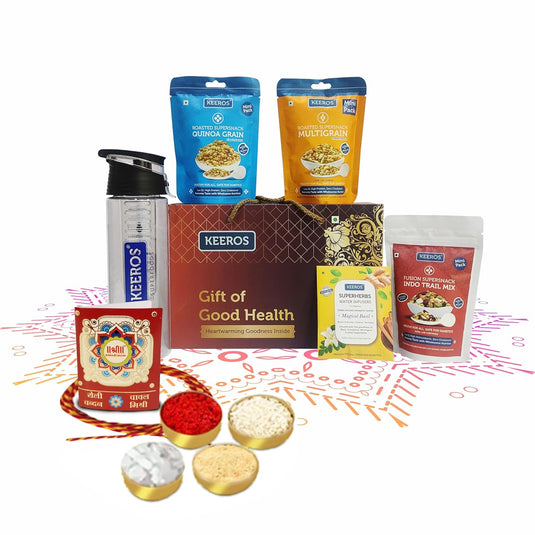 Keeros Healthy Bhai Dooj Gift Hampers with Tikka Pack | Perfect Bhai Dooj Gifts for your Beloved Brother in a Premium Box