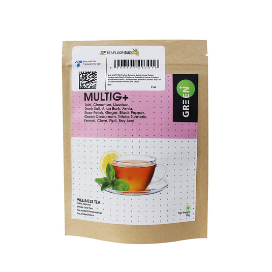 Teafloor MultiG+ Herbal Delight Caffeine Free Tea(50g , Pack of 1)|Packed with Multiple Health Benefits|Herbal Blend of Asafoetidia , Brahmi ,Javitri ,Turmeric and Aswagandha|Delicious Taste