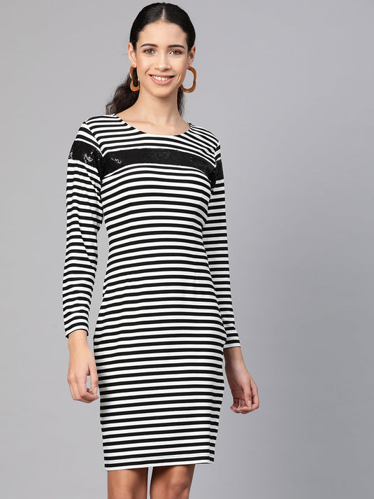 Stripe Dress With Sequin Patch