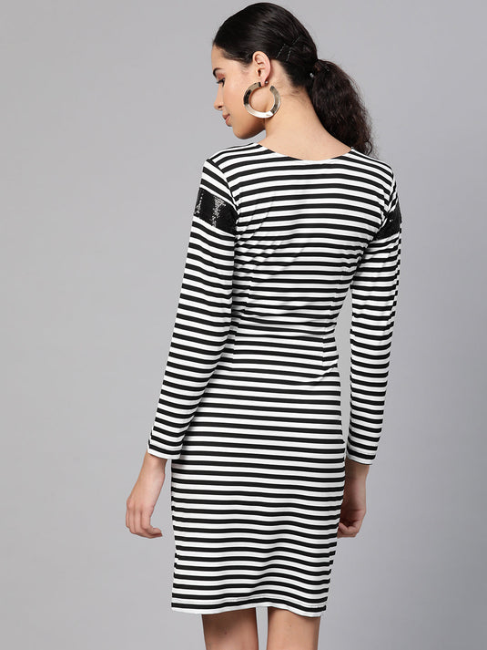 Stripe Dress With Sequin Patch