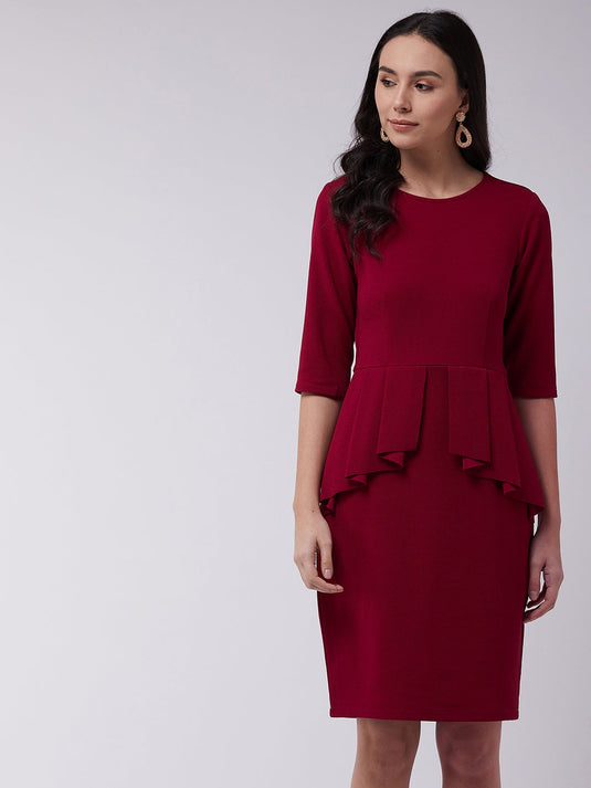 Solid Peplum Fitted Dress