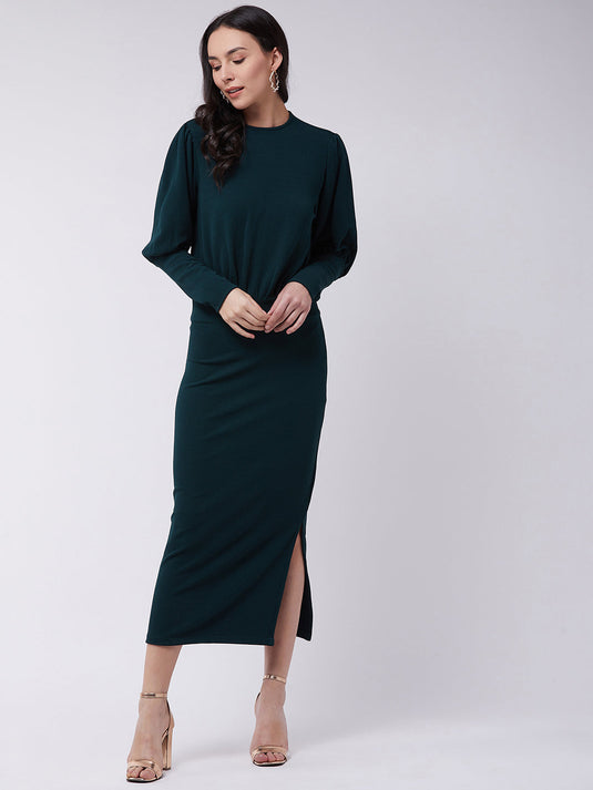 Green Leg 'O' Mutton Fitted Dress