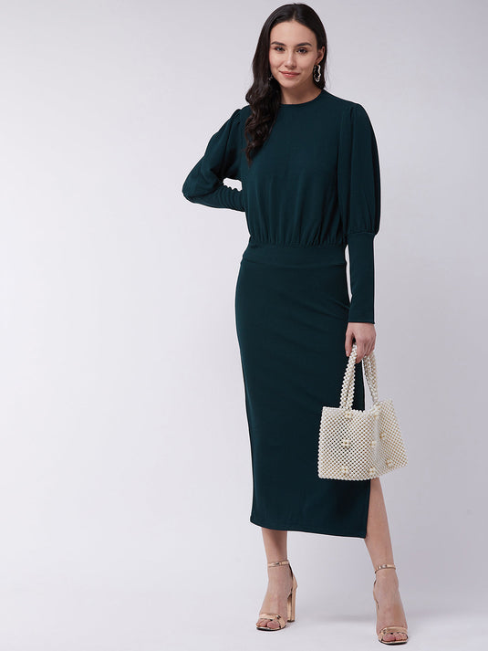 Green Leg 'O' Mutton Fitted Dress