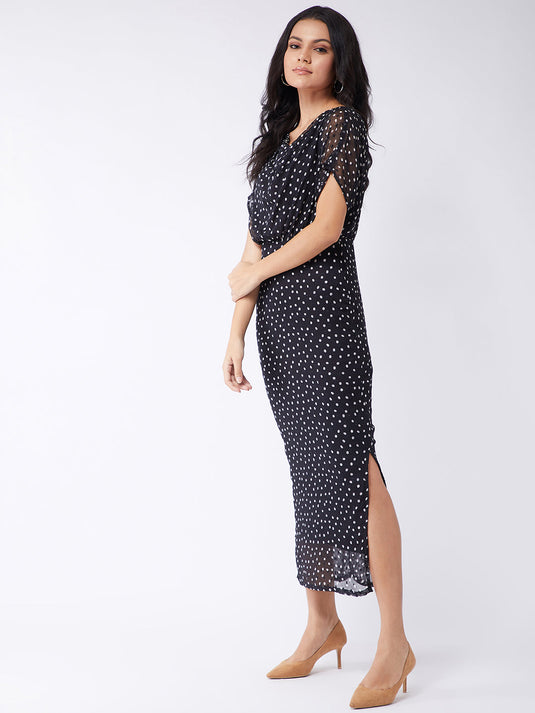 Polka Inspired Cowl Neck Dress