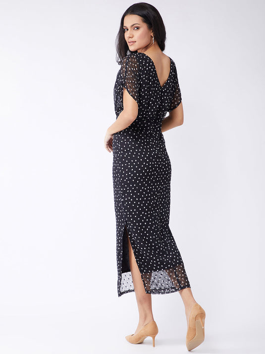 Polka Inspired Cowl Neck Dress