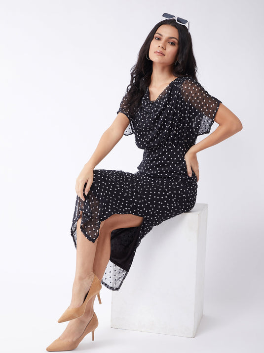 Polka Inspired Cowl Neck Dress