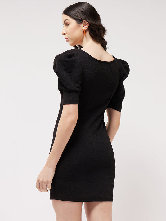 Solid Fitted Sweetheart Dress With Extra Puffy Sleeves