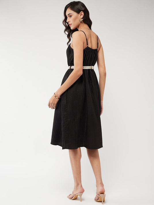 Solid Pleated Strappy Dress