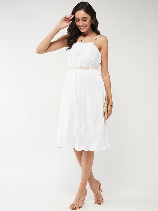 Solid Pleated Strappy Dress