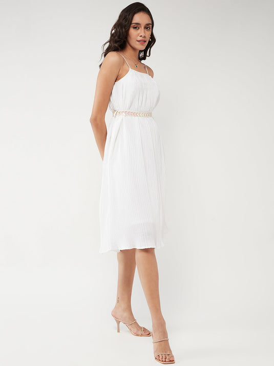 Solid Pleated Strappy Dress