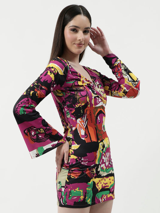 Picasso Digital Printed V Neck Dress