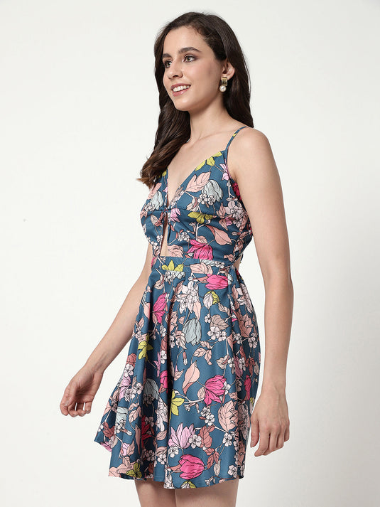 Floral Digital Printed Strappy Dress