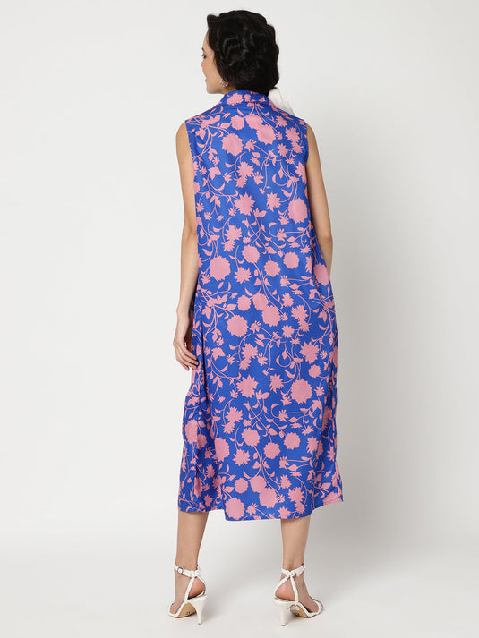 Floral Digital Printed Sleeveless Dress With Gathered Loose Fit