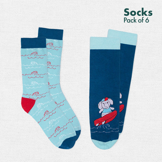 Animalholic Series 1! + Series 2! Unisex Socks, 100% Organic Cotton, Crew Length, Pack of 6