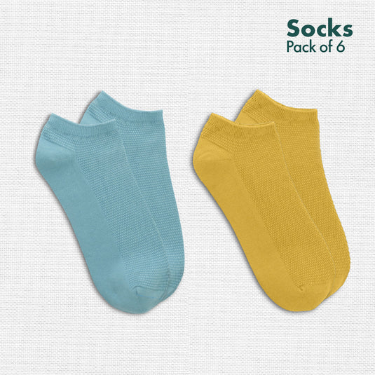 Color Therapy! Unisex Socks, 100% Organic Cotton,  Ankle Length, Pack of 6