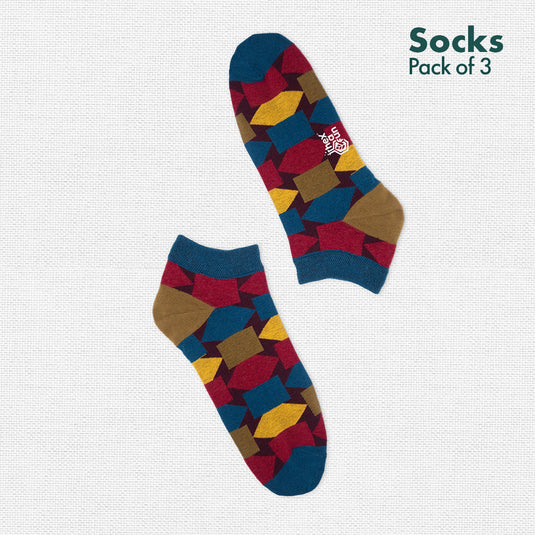 Geometri-fication Series 1! Unisex Socks, 100% Organic Cotton, Ankle Length, Pack of 3