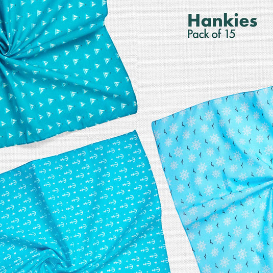 TBC! The Boss Collection! + Animalholic! + Travelicious! + Now You Sea Me! + Beach Please! Unisex Hankies, 100% Organic Cotton, Pack of 15