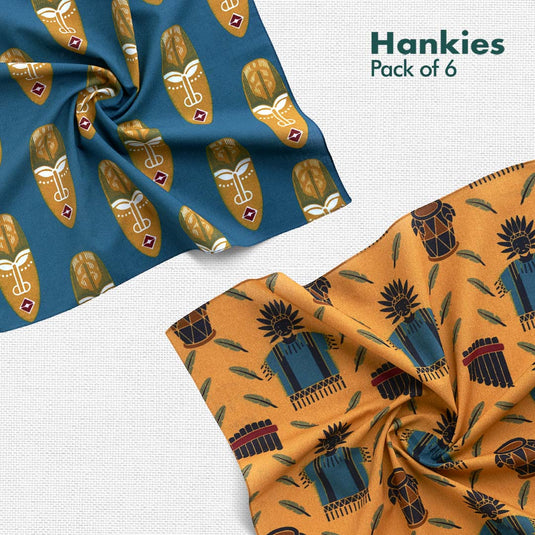 TKO! Tribal Knockout! + F&F! Flora & Fauna! Unisex Hankies, 100% Organic Cotton, Pack of 6