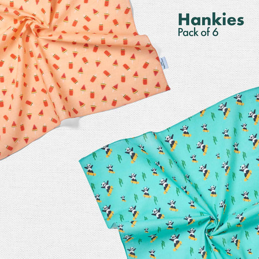 Child-unlock! + Animalholic! Unisex Hankies, 100% Organic Cotton, Pack of 6