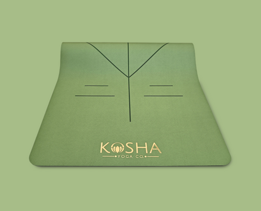 Extra long extra wide anti skid Sweat Absorbent Non Slip Rubber Yoga Mat With Alignment Lines In green Colour By Kosha Yoga Co for men and women