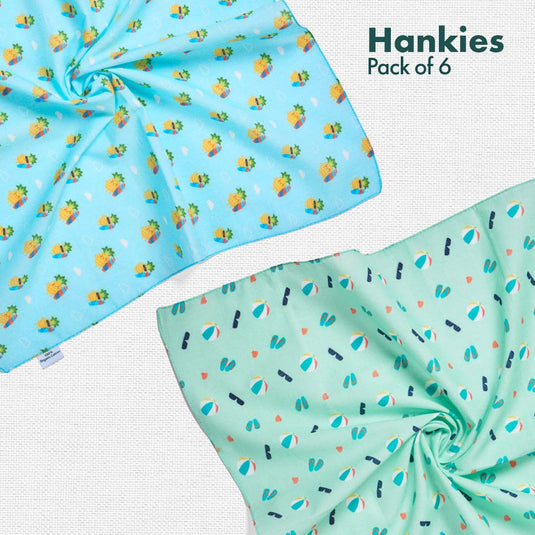 SOML! Summer Of My Life! + Beach Please! Unisex Hankies, 100% Organic Cotton, Pack of 6