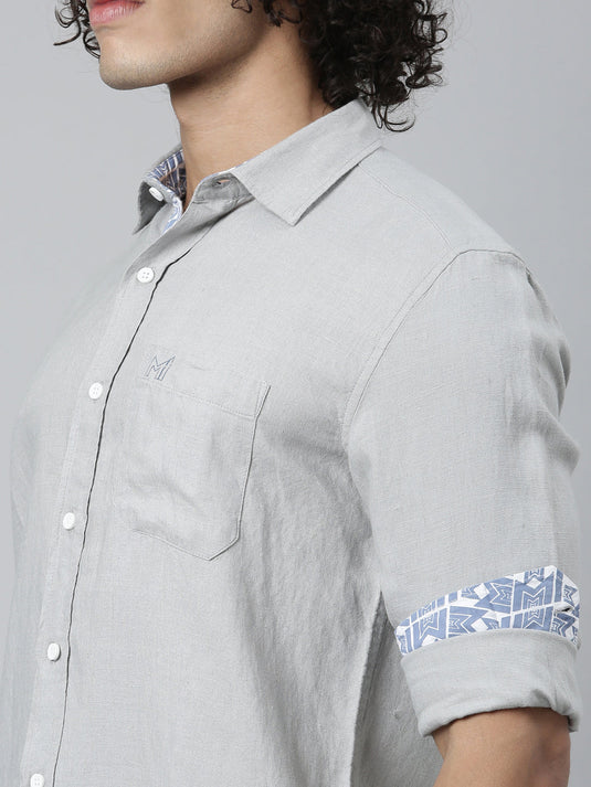 Ecentric-Mumbai Indians Official Men Grey Hemp Full Sleeves Shirt