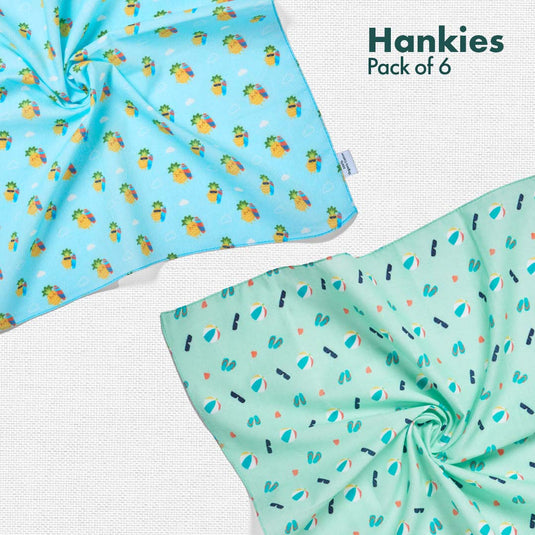 Beach Please! + Animalholic! Unisex Hankies, 100% Organic Cotton, Pack of 6