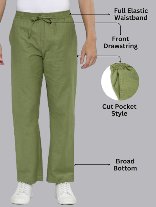 Men Hemp Regal Olive Broad Bottom Comfort Pant