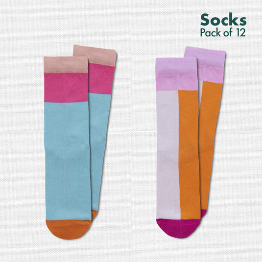 Solid Color Affair! Unisex Socks, 100% Organic Cotton, Crew Length, Pack of 12