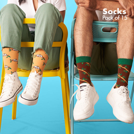 My Sock Drawer! Series 1! Unisex Socks, 100% Organic Cotton, Crew Length, Pack of 15 + Free Tin Box