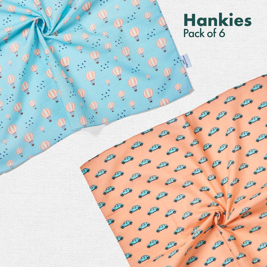 Animalholic! + Travelicious! Unisex Hankies, 100% Organic Cotton, Pack of 6