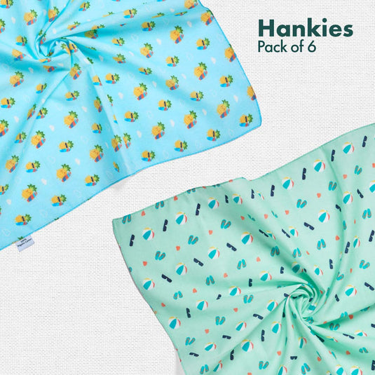 Beach Please! + Now You Sea Me! Unisex Hankies, 100% Organic Cotton, Pack of 6