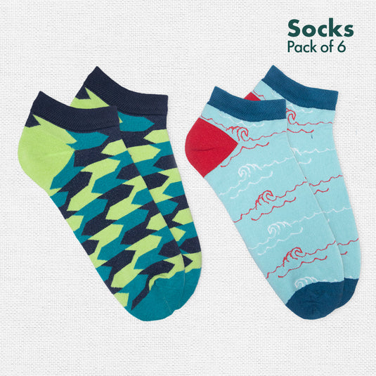 Geometri-fication Series 1! + Series 2! Unisex Socks, 100% Organic Cotton, Ankle Length, Pack of 6