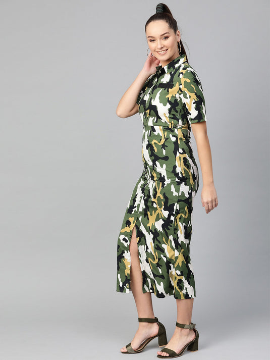 Military Shirt Maxi Dress