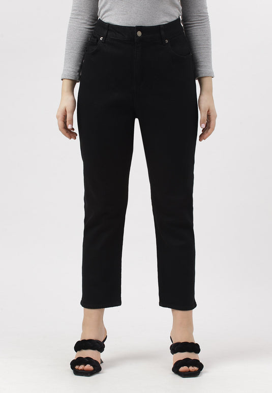 Black High Rise Straight Jeans