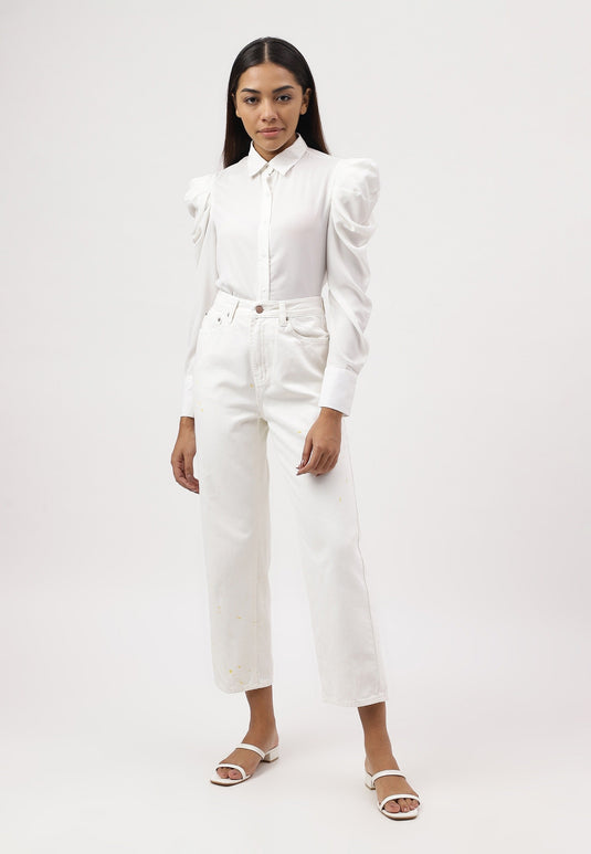 White High Rise Straight Jeans