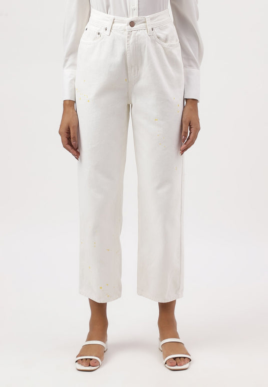 White High Rise Straight Jeans